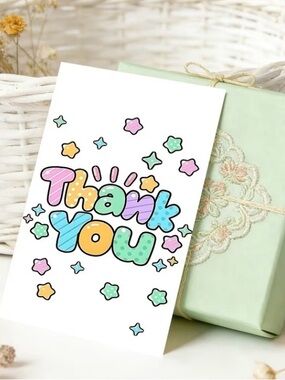 50 pc Pastel Multi-Color Thank You Card - Cute Bubble Letter Design